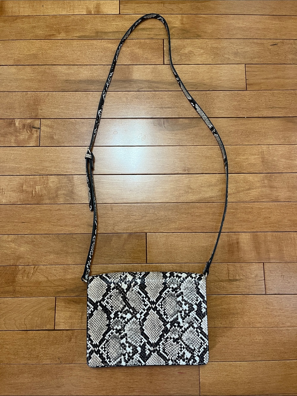 H&M Snake-Print Crossbody Bag in Black and Cream